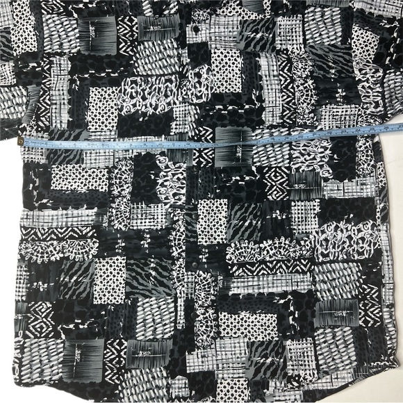 Vintage Monzini Abstract Black Short Sleeve Button Up Polyester Cabana Shirt XL - Picture 6 of 7